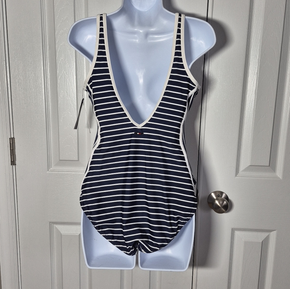 Tommy Hilfiger Swimsuit Navy Blue and White Striped One Peice Women's 12 New - Picture 8 of 16